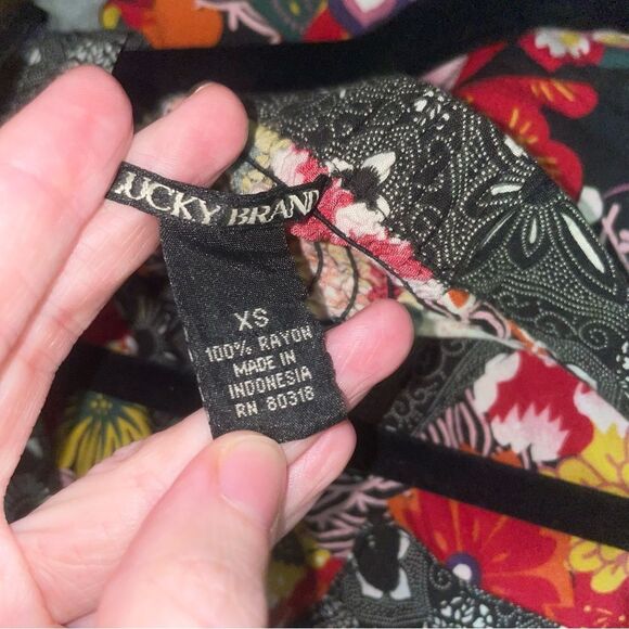 Lucky Brand Dress XS Red Japanese Floral Boho Print Halter Sundress Rayon - Picture 9 of 9